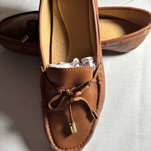 Michael Kors Brown Leather Loafers with Gold Accents